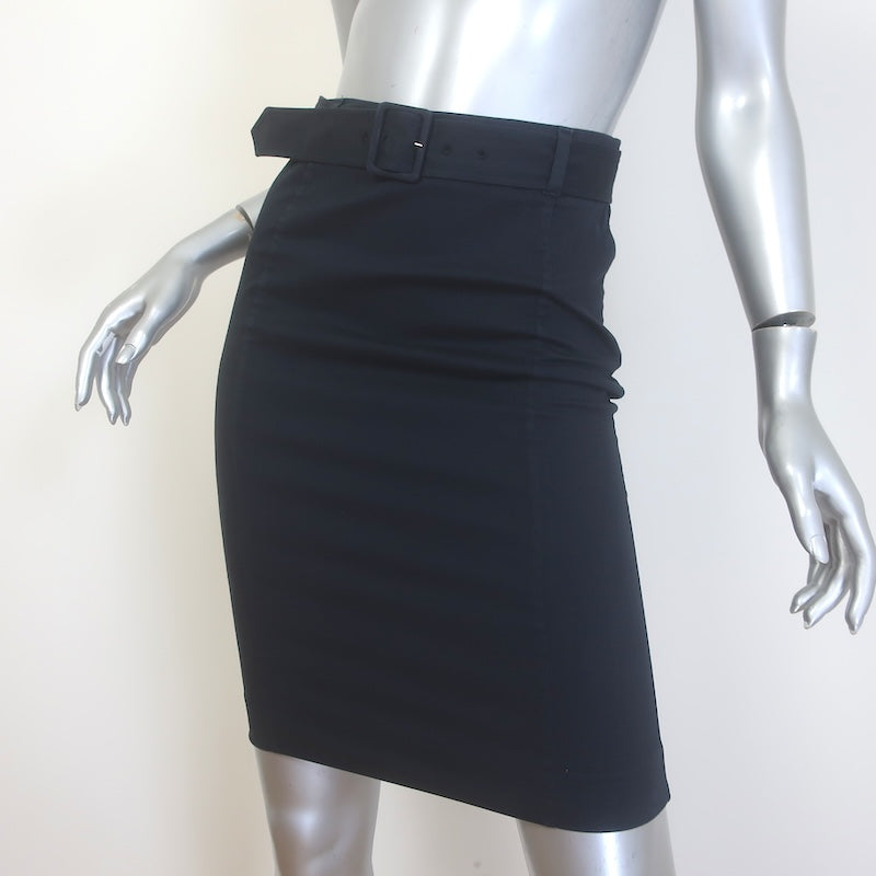Prada Belted Pencil Skirt Navy Cotton Size 40