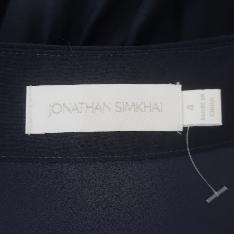 Jonathan Simkhai Banks Flutter Sleeve Tiered Maxi Dress Navy Taffeta Size 4