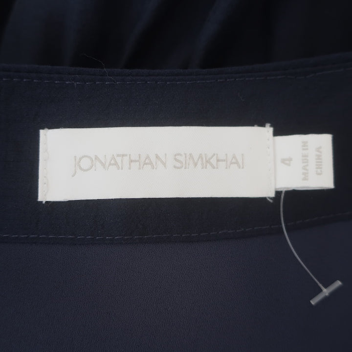 Jonathan Simkhai Banks Flutter Sleeve Tiered Maxi Dress Navy Taffeta Size 4
