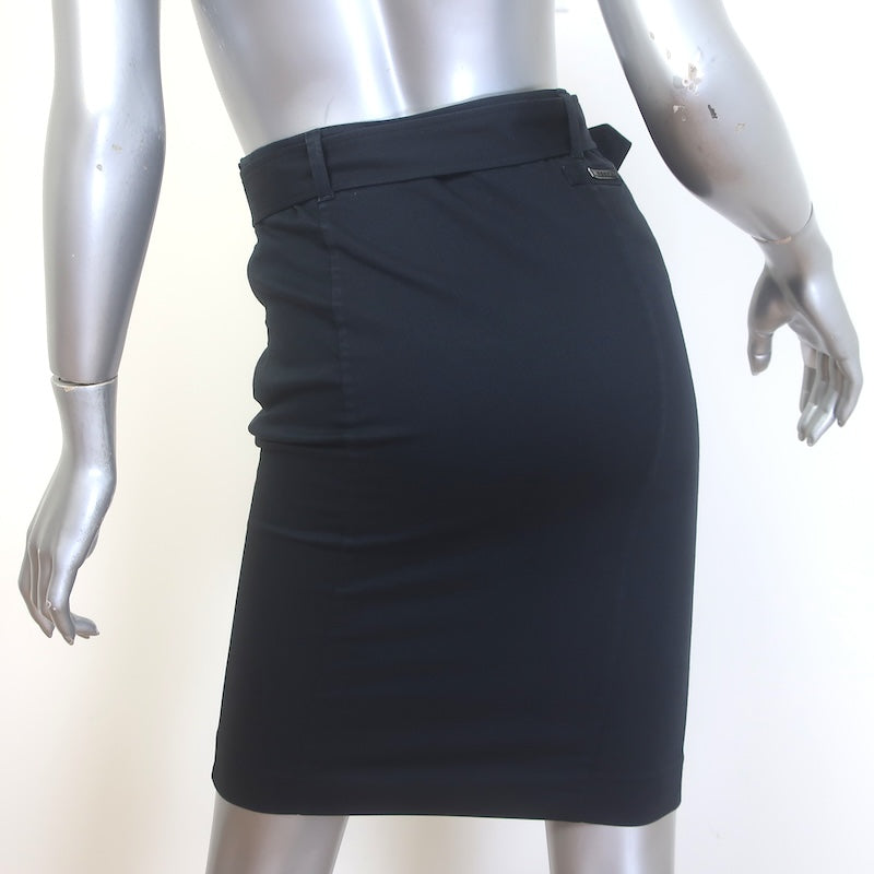 Prada Belted Pencil Skirt Navy Cotton Size 40