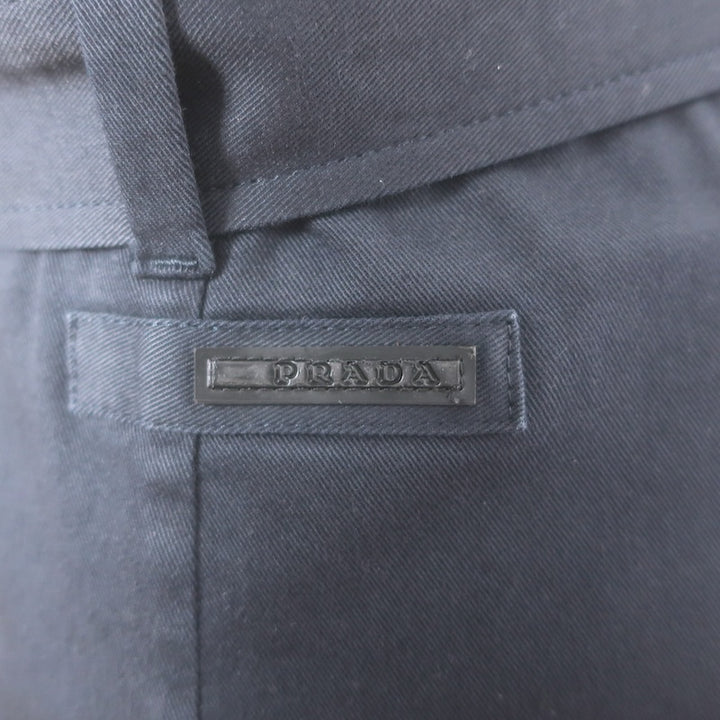 Prada Belted Pencil Skirt Navy Cotton Size 40