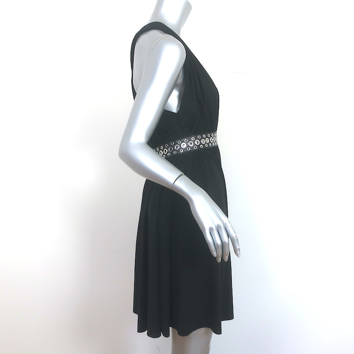 Alexander Wang Grommet-Embellished Twist-Back Mini Dress Black Jersey Size 4