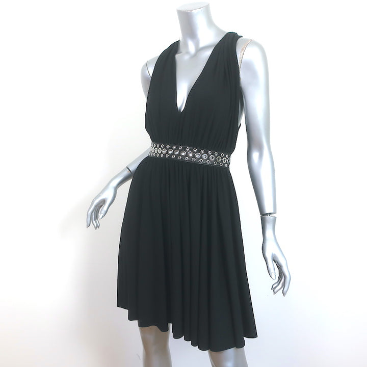 Alexander Wang Grommet-Embellished Twist-Back Mini Dress Black Jersey Size 4