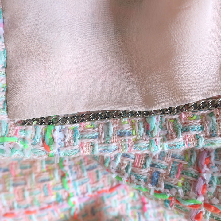 Chanel 24C Tweed Jewel-Button Vest Light Pink/Neon Cotton-Blend Size 38