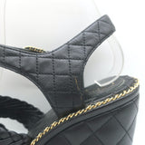 Chanel 15P Chain-Trim Quilted Wedge Sandals Black Braided Leather Size 36