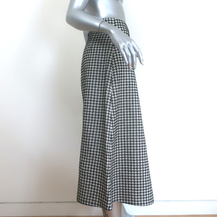 Christian Dior Houndstooth Draped Midi Skirt Black/Cream Silk-Blend Size US 6