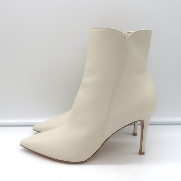 Gianvito Rossi Levy 85 Ankle Boots Cream Leather Size 36.5 Pointed Toe Booties