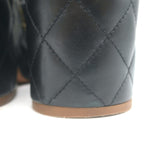 Chanel 15P Chain-Trim Quilted Wedge Sandals Black Braided Leather Size 36