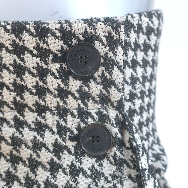 Christian Dior Houndstooth Draped Midi Skirt Black/Cream Silk-Blend Size US 6