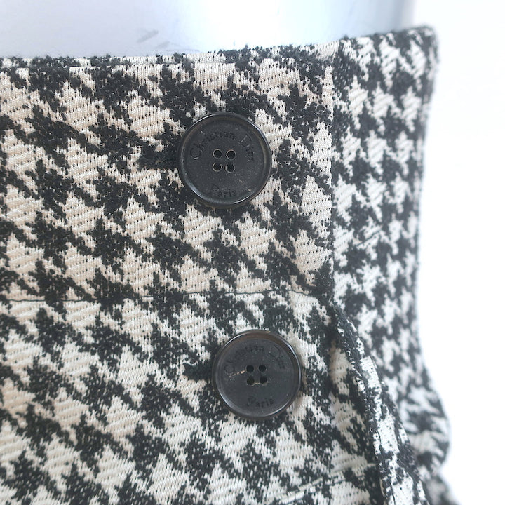 Christian Dior Houndstooth Draped Midi Skirt Black/Cream Silk-Blend Size US 6