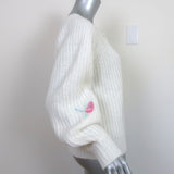 LoveShackFancy Cardigan Brookie White Floral-Embroidered Wool Blend Size Small