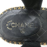 Chanel 15P Chain-Trim Quilted Wedge Sandals Black Braided Leather Size 36