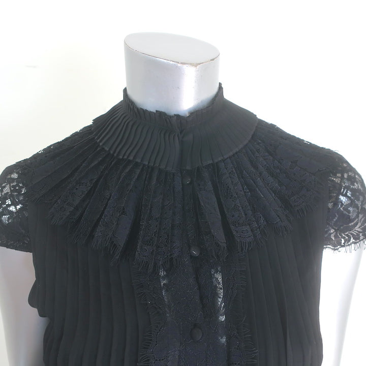 Alice + Olivia Rosetta Tiered Pleated Lace Mini Dress Black Size 0