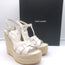 Saint Laurent Tribute Platform Espadrille Wedge Sandals White Leather Size 35.5