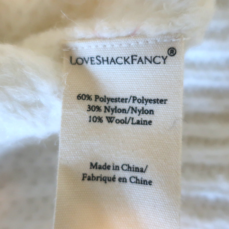 LoveShackFancy Cardigan Brookie White Floral-Embroidered Wool Blend Size Small