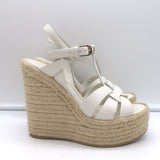 Saint Laurent Tribute Platform Espadrille Wedge Sandals White Leather Size 35.5