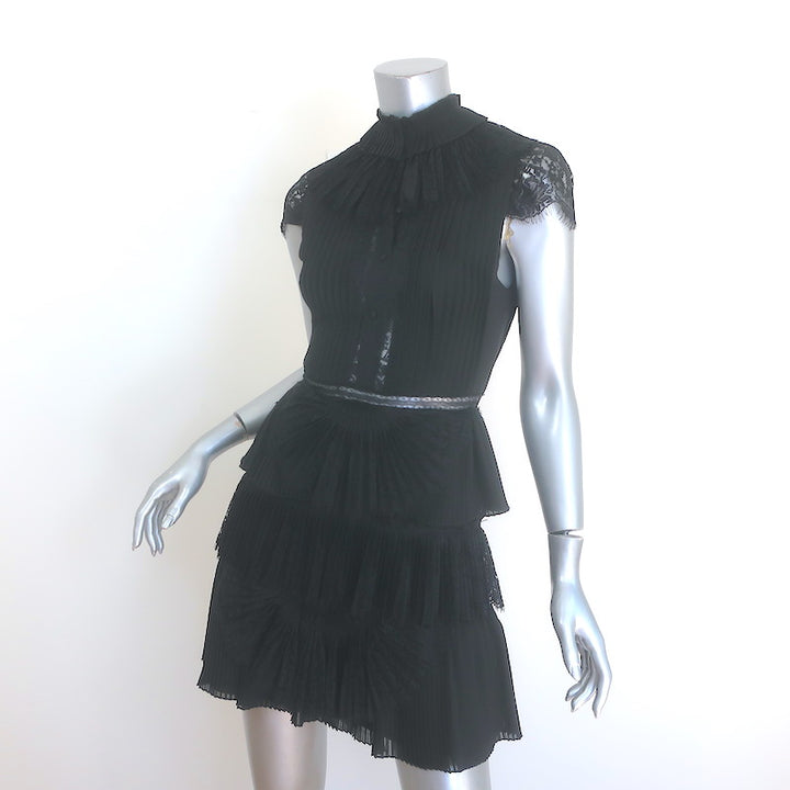Alice + Olivia Rosetta Tiered Pleated Lace Mini Dress Black Size 0