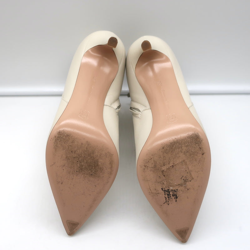 Gianvito Rossi Levy 85 Ankle Boots Cream Leather Size 36.5 Pointed Toe Booties