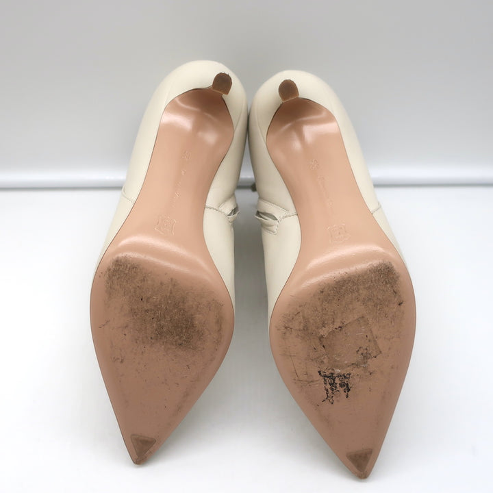 Gianvito Rossi Levy 85 Ankle Boots Cream Leather Size 36.5 Pointed Toe Booties