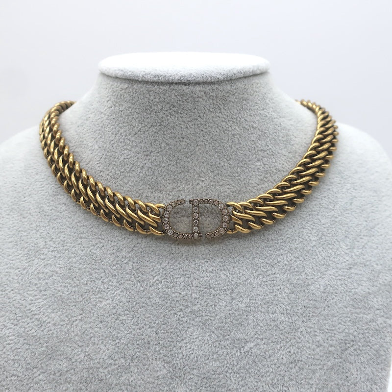Christian Dior Crystal Pave 30 Montaigne Choker Necklace Aged Gold Plated