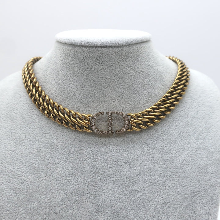 Christian Dior Crystal Pave 30 Montaigne Choker Necklace Aged Gold Plated