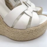 Saint Laurent Tribute Platform Espadrille Wedge Sandals White Leather Size 35.5