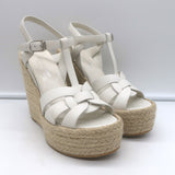 Saint Laurent Tribute Platform Espadrille Wedge Sandals White Leather Size 35.5