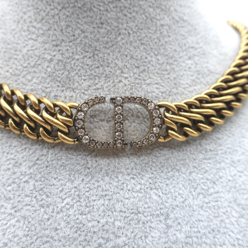 Christian Dior Crystal Pave 30 Montaigne Choker Necklace Aged Gold Plated