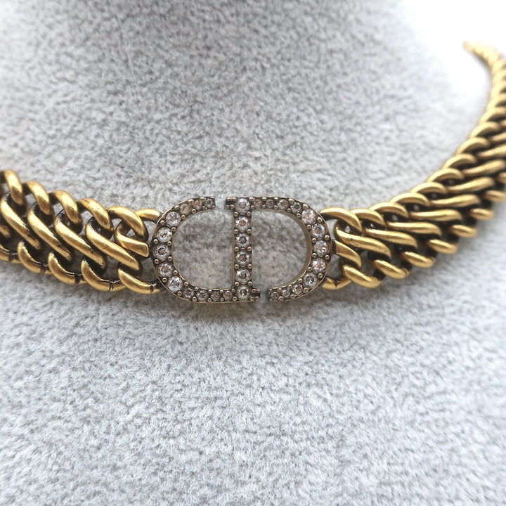 Christian Dior Crystal Pave 30 Montaigne Choker Necklace Aged Gold Plated