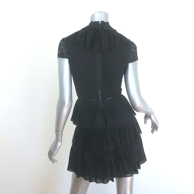 Alice + Olivia Rosetta Tiered Pleated Lace Mini Dress Black Size 0
