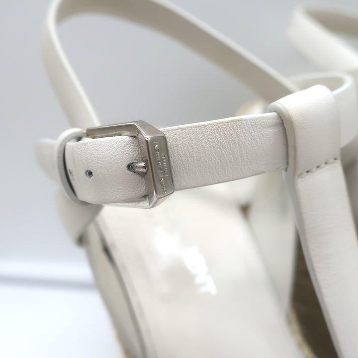 Saint Laurent Tribute Platform Espadrille Wedge Sandals White Leather Size 35.5