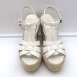 Saint Laurent Tribute Platform Espadrille Wedge Sandals White Leather Size 35.5