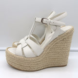 Saint Laurent Tribute Platform Espadrille Wedge Sandals White Leather Size 35.5