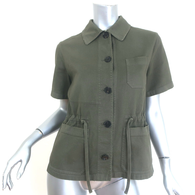 Christian Dior Short Sleeve Military Jacket Army Green Stretch Cotton Size US 6