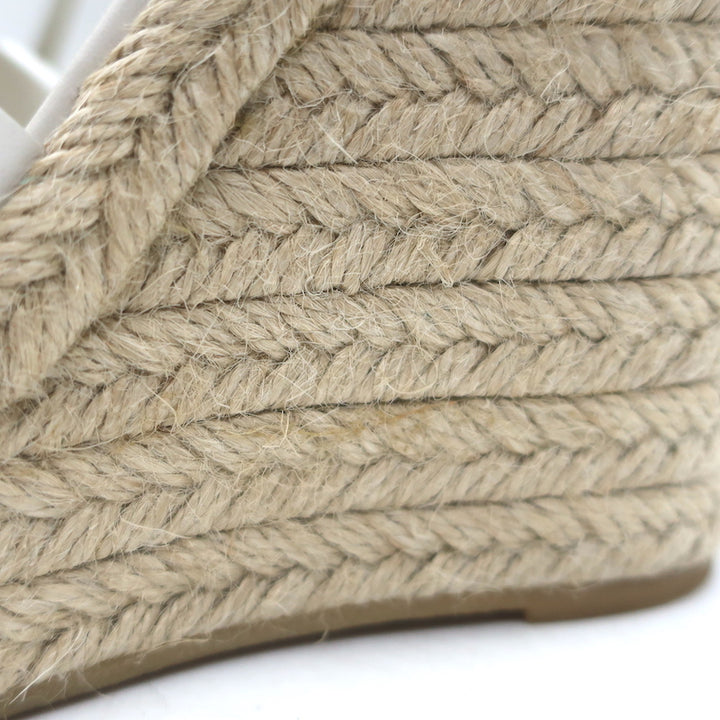 Saint Laurent Tribute Platform Espadrille Wedge Sandals White Leather Size 35.5