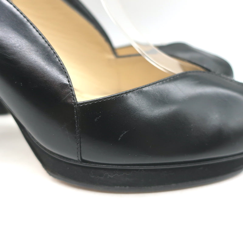 Yves Saint Laurent Platform Peep Toe Pumps Black Leather Size 39 Slingback Heels