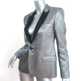Saint Laurent Metallic Blazer Silver Size 40 One-Button Jacket