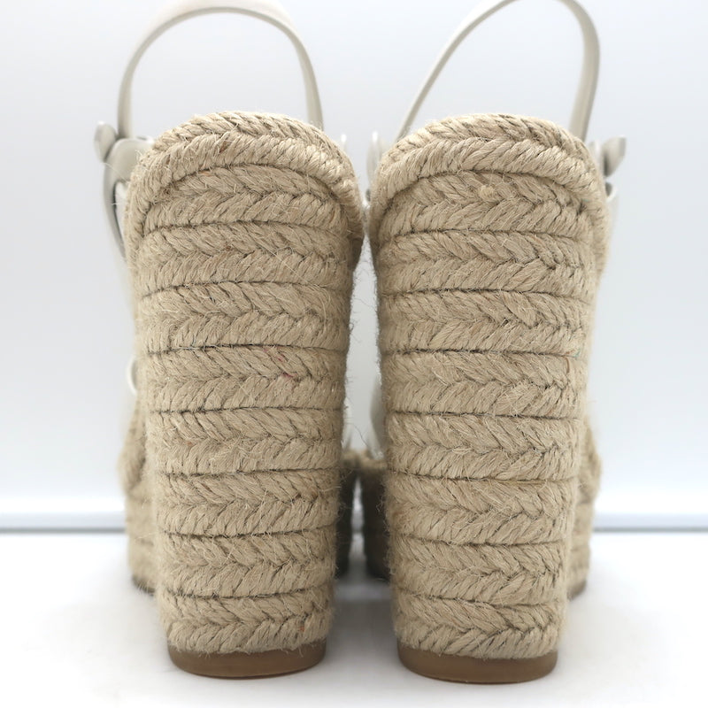Saint Laurent Tribute Platform Espadrille Wedge Sandals White Leather Size 35.5