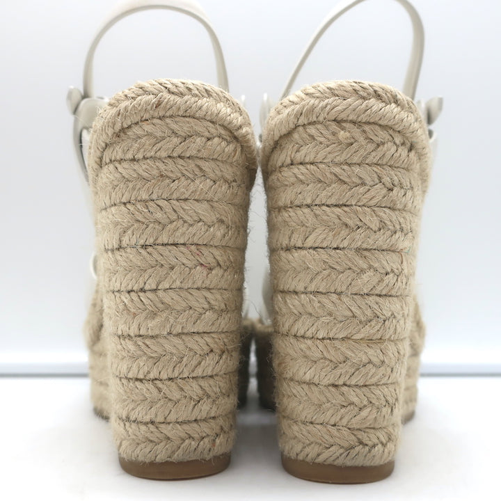 Saint Laurent Tribute Platform Espadrille Wedge Sandals White Leather Size 35.5