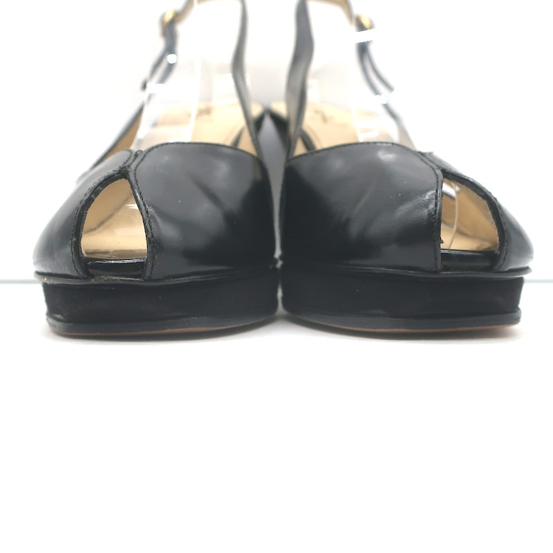 Yves Saint Laurent Platform Peep Toe Pumps Black Leather Size 39 Slingback Heels