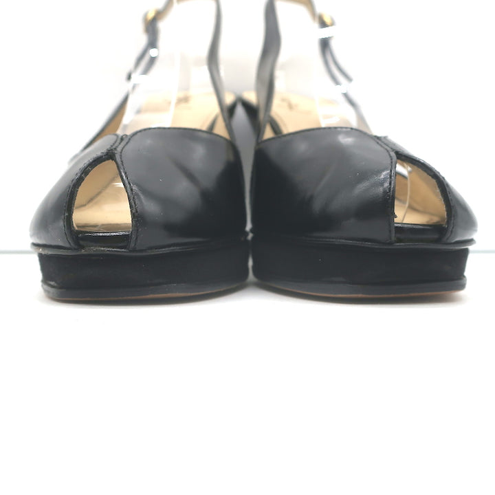 Yves Saint Laurent Platform Peep Toe Pumps Black Leather Size 39 Slingback Heels