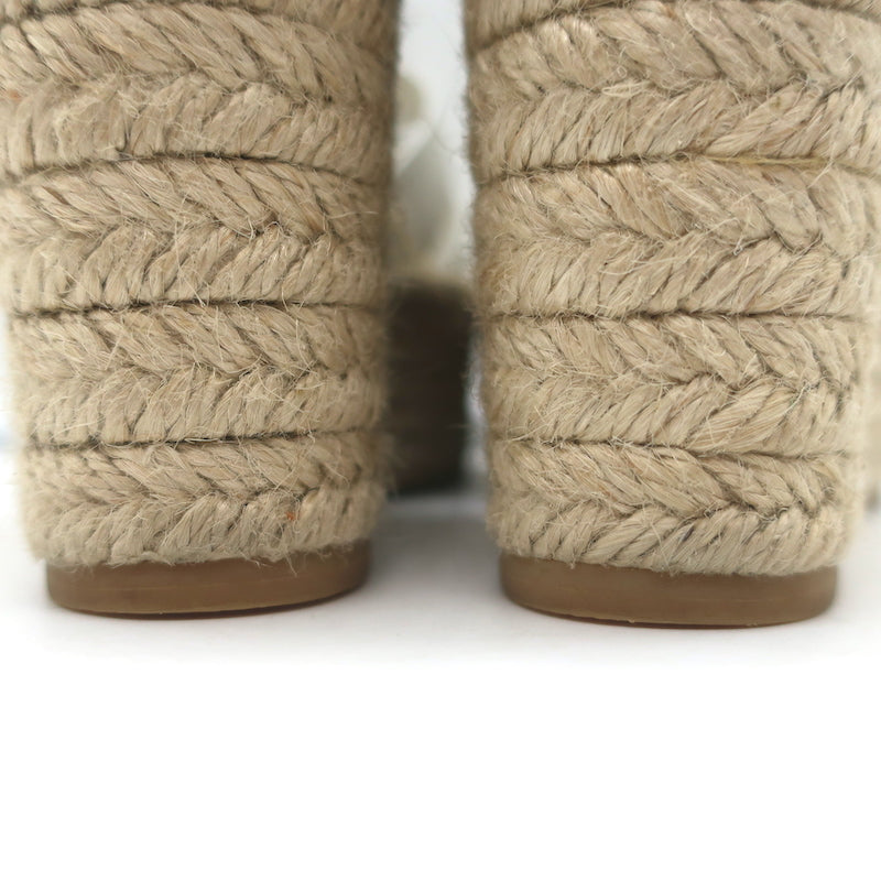 Saint Laurent Tribute Platform Espadrille Wedge Sandals White Leather Size 35.5