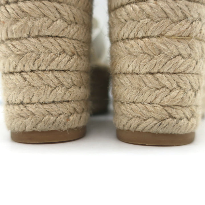 Saint Laurent Tribute Platform Espadrille Wedge Sandals White Leather Size 35.5