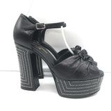 Saint Laurent Candy Double Knot Studded Platform Sandals Black Leather Size 35.5