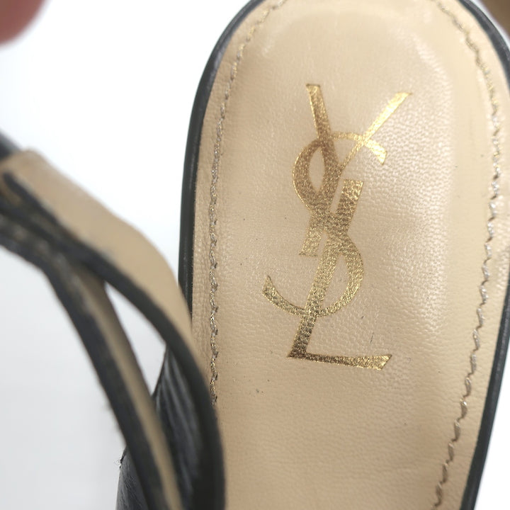 Yves Saint Laurent Platform Peep Toe Pumps Black Leather Size 39 Slingback Heels