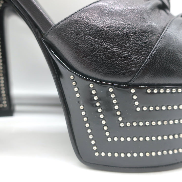 Saint Laurent Candy Double Knot Studded Platform Sandals Black Leather Size 35.5