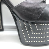 Saint Laurent Candy Double Knot Studded Platform Sandals Black Leather Size 35.5