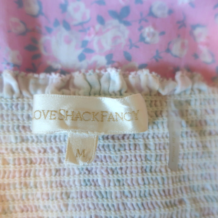 LoveShackFancy Tiered Maxi Dress Caressa White/Pink Floral Print Size Medium