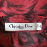 Christian Dior Rose Print Chiffon Blouse Red Silk Size US 2 Button Down Shirt