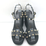 Valentino Rockstud Torchon Rope Wedge Sandals Black Size 36 Ankle Strap Heels